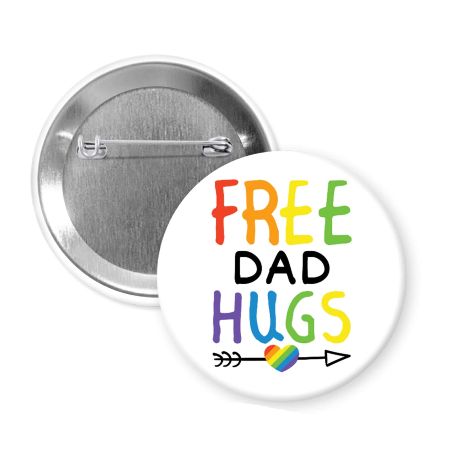 Free Dad hugs rainbow pride LGBTQA ally support pinback button.