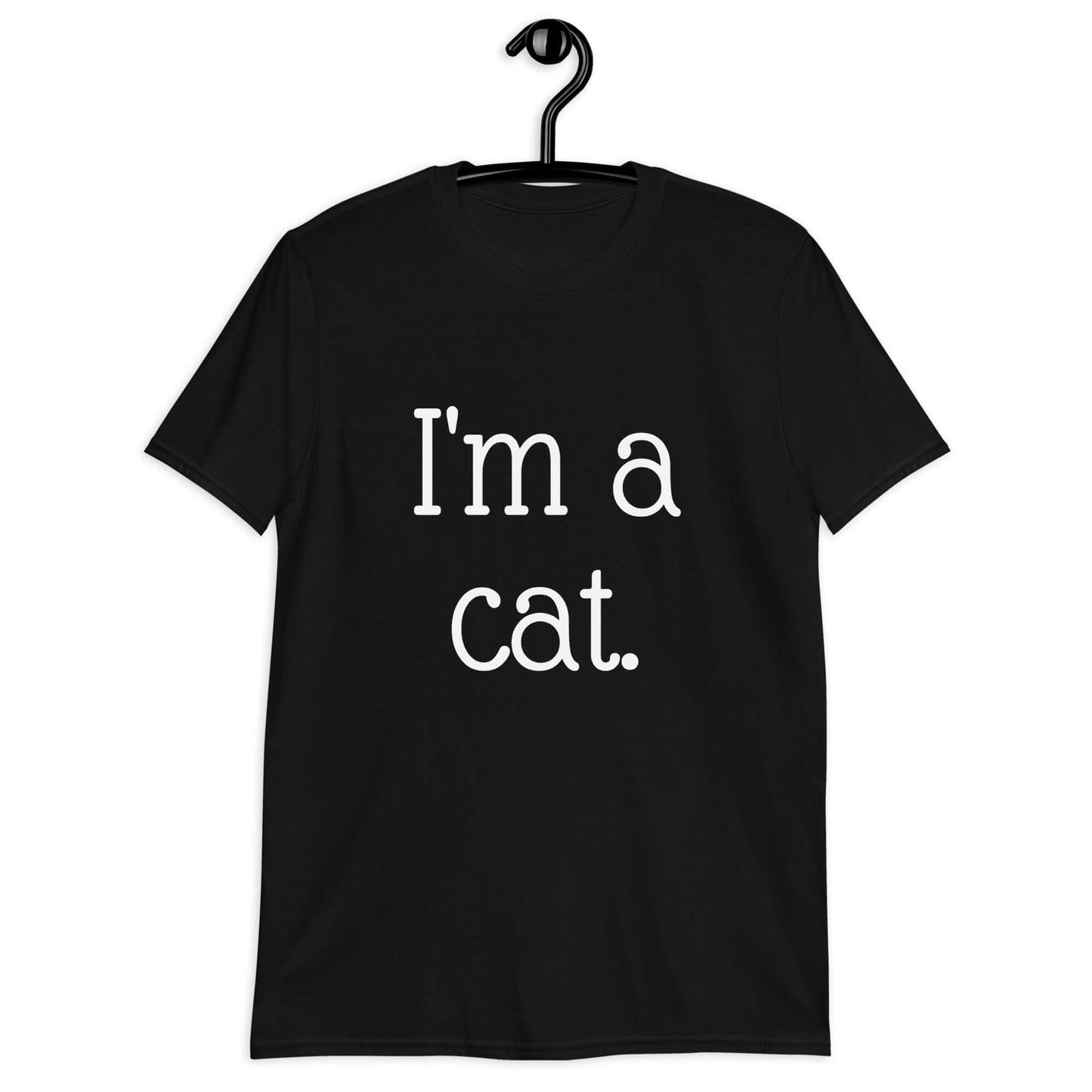 Black t-shirt with the words I'm a cat printed on the front.