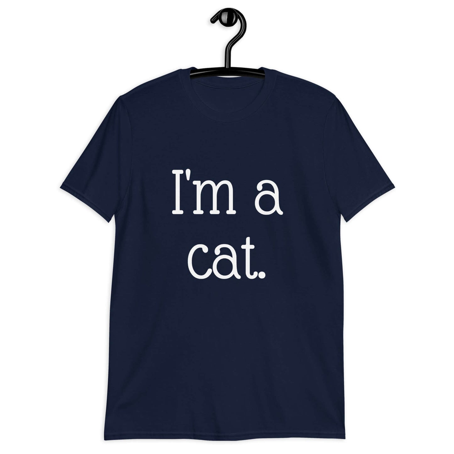 Navy blue t-shirt with the words I'm a cat printed on the front.