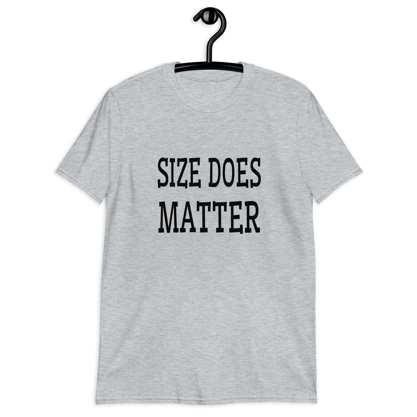 Sport grey t-shirt with the phrase Size does matter printed on the front.