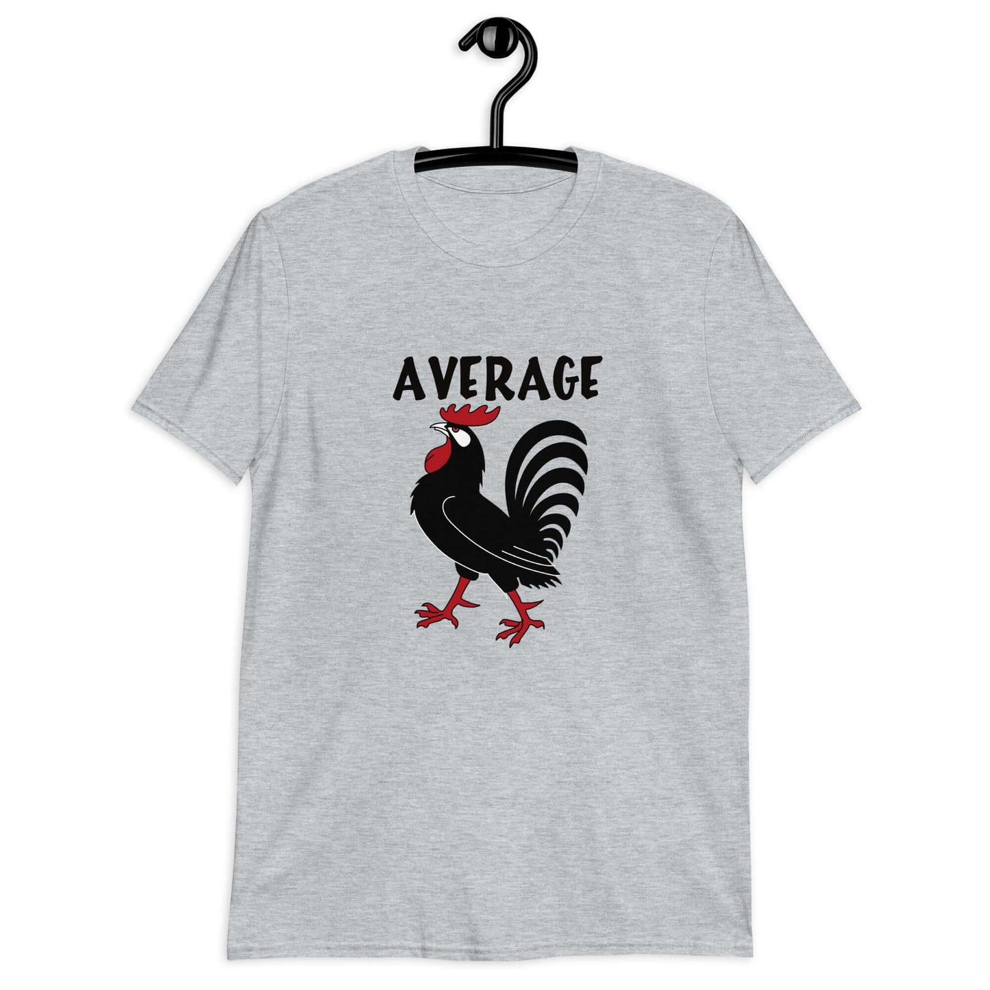 Sport grey t-shirt with image of a rooster with the word Average printed above.