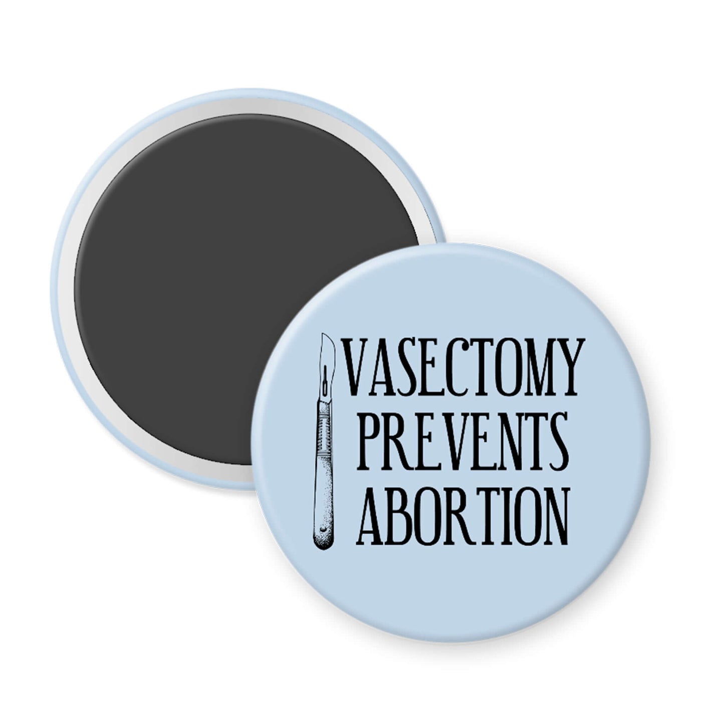 Button with text 'Vasectomy Prevents Abortion' on a light blue background