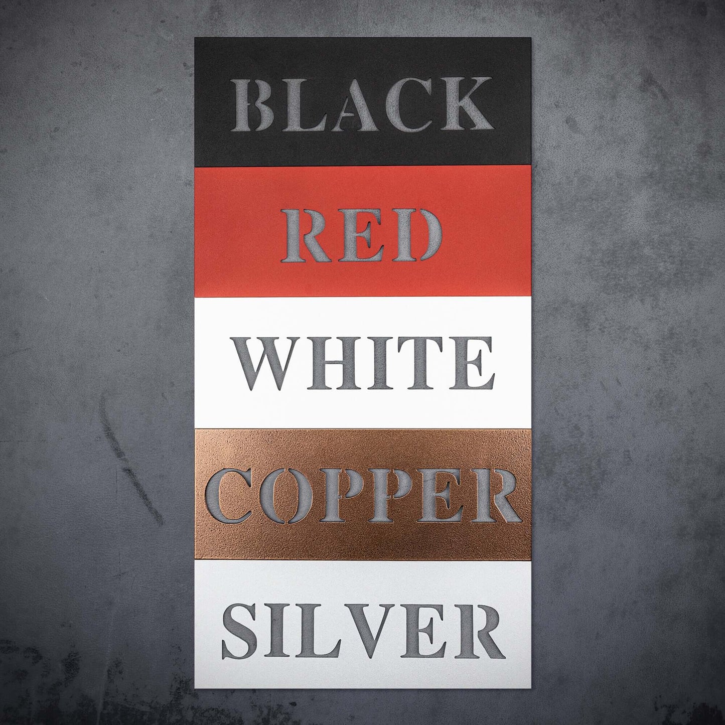 Die cut metal sign color options infographic.