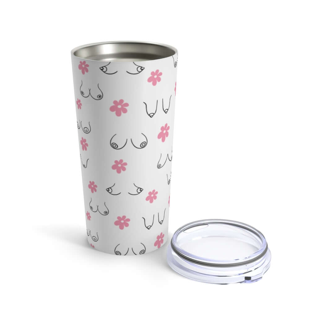 Boobs and flowers tumbler. Double wall stainless steel 20 oz tumbler