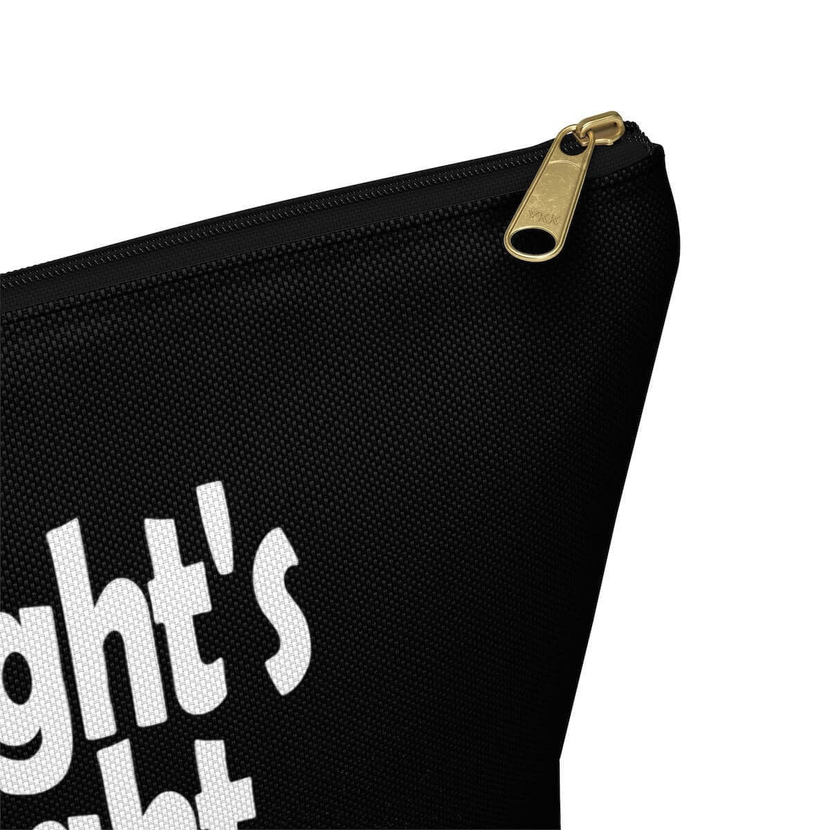Black zipper top pouch with the phrase Every night is date night with a hot pink wand vibrator printed beneath. The graphics are printed on both sides of the pouch.