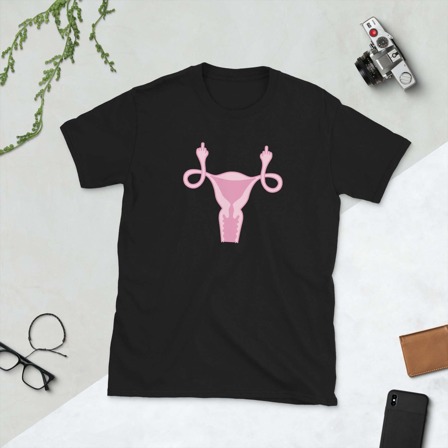 Angry uterus flipping middle finger T-shirt