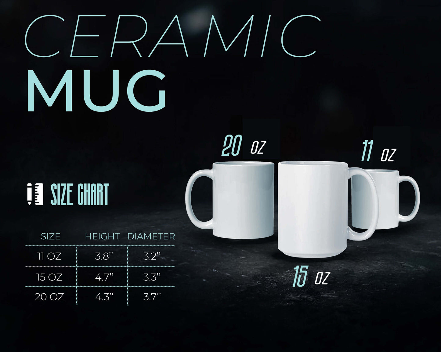 witticismsrus us coffee mug size chart 11 oz, 15 oz and 20 oz