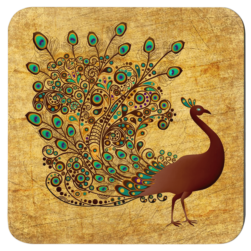 Peacock print coaster set of 4