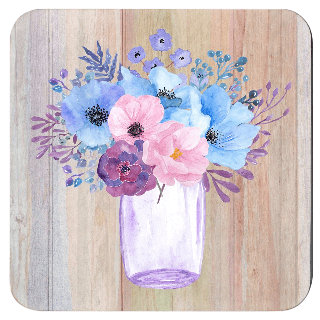 Mason jar watercolor shabby country floral print coaster set of 4.