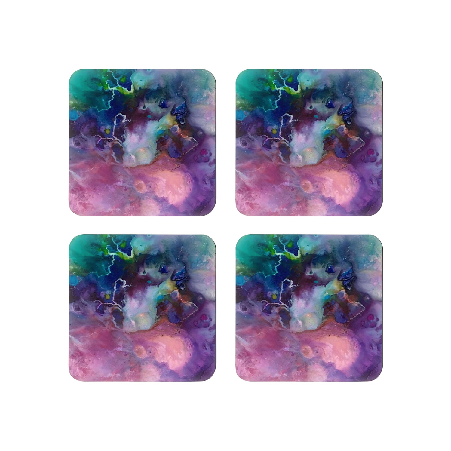 Watercolor print coaster set of 4 pink, purple and green.