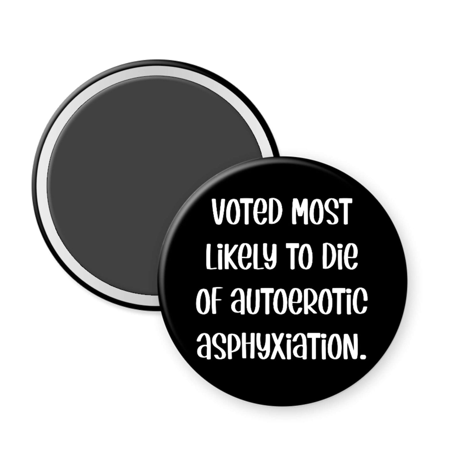 Round black button with white text on a white background