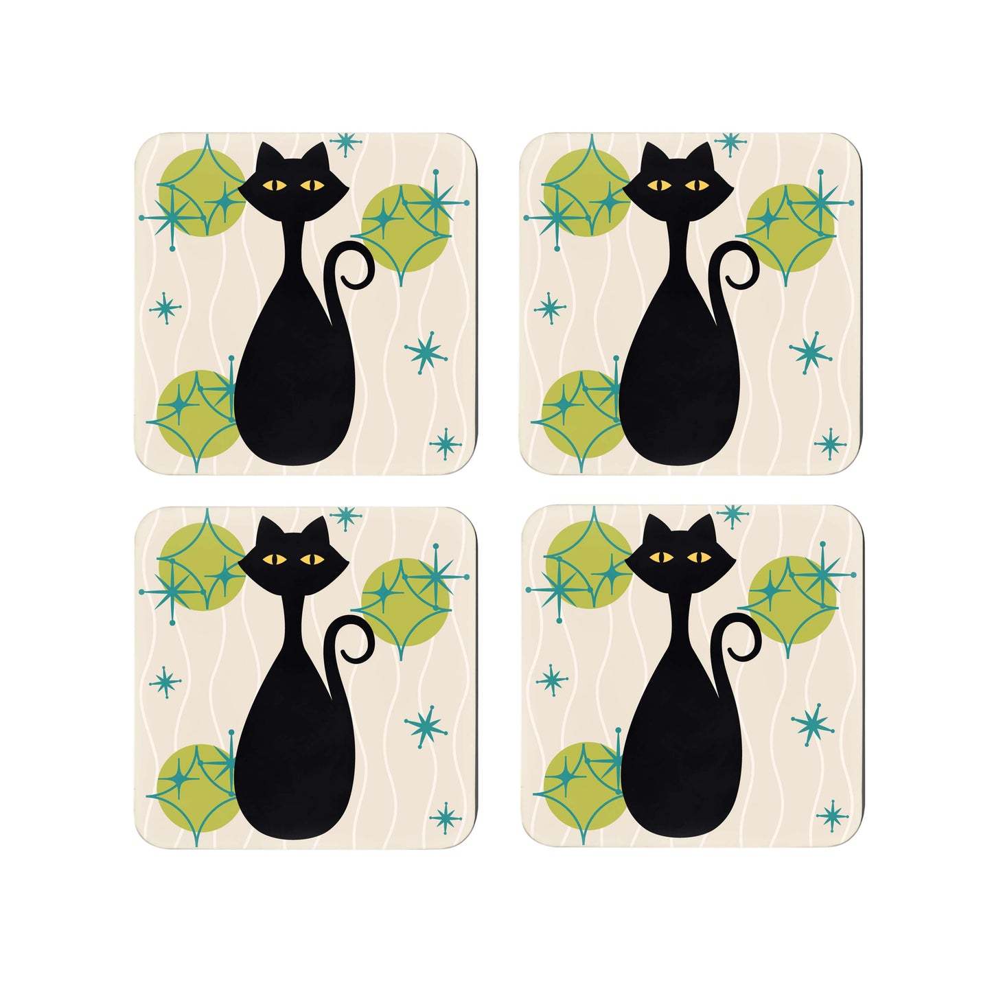 Mid Century Modern 1950's cat print coaster set of 4.