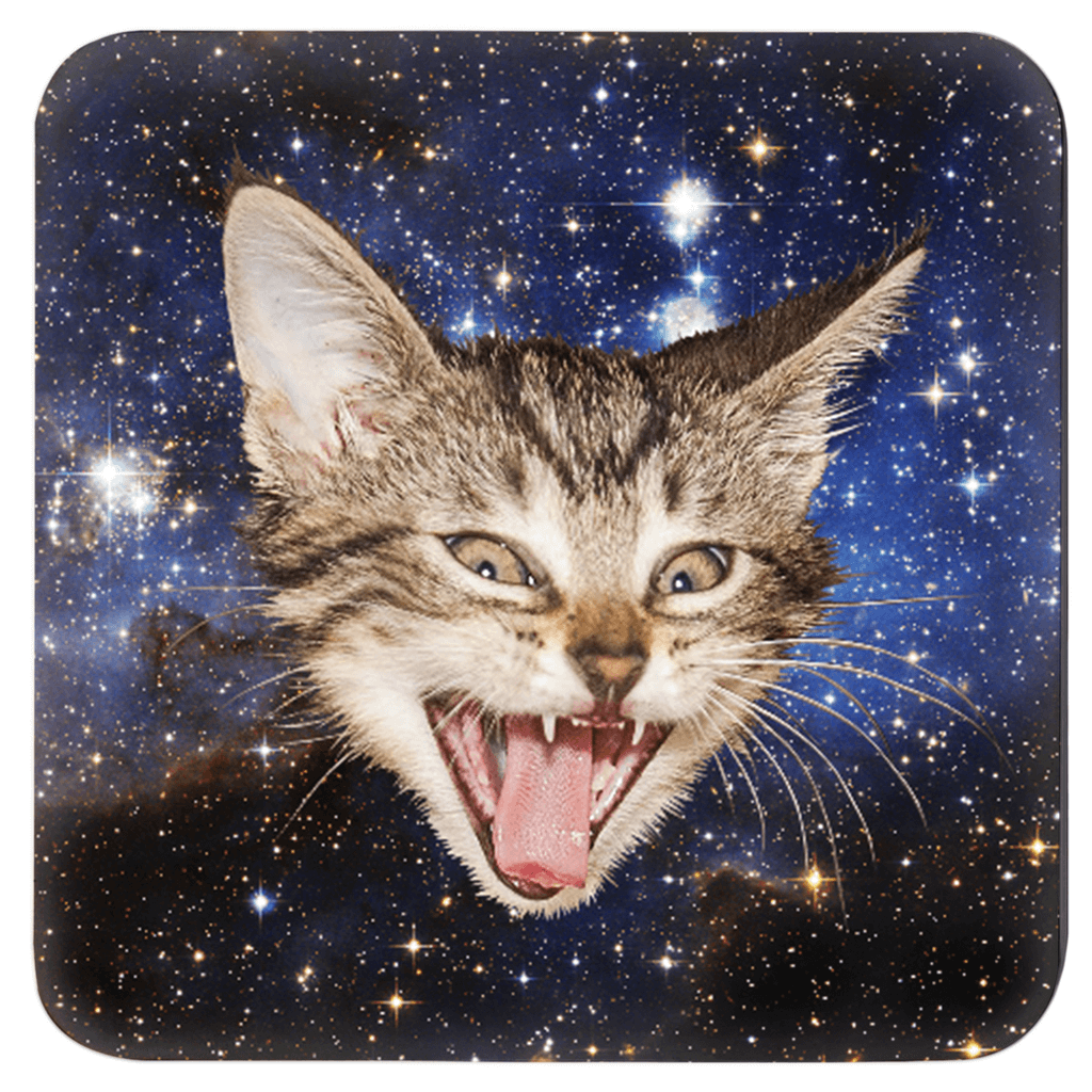 Cats in space coaster set of 4 with different cat face on each coaster.