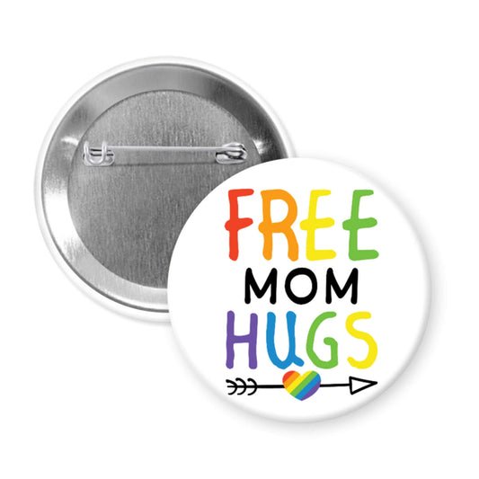 Free Mom hugs rainbow pride LGBTQA ally support pinback button.