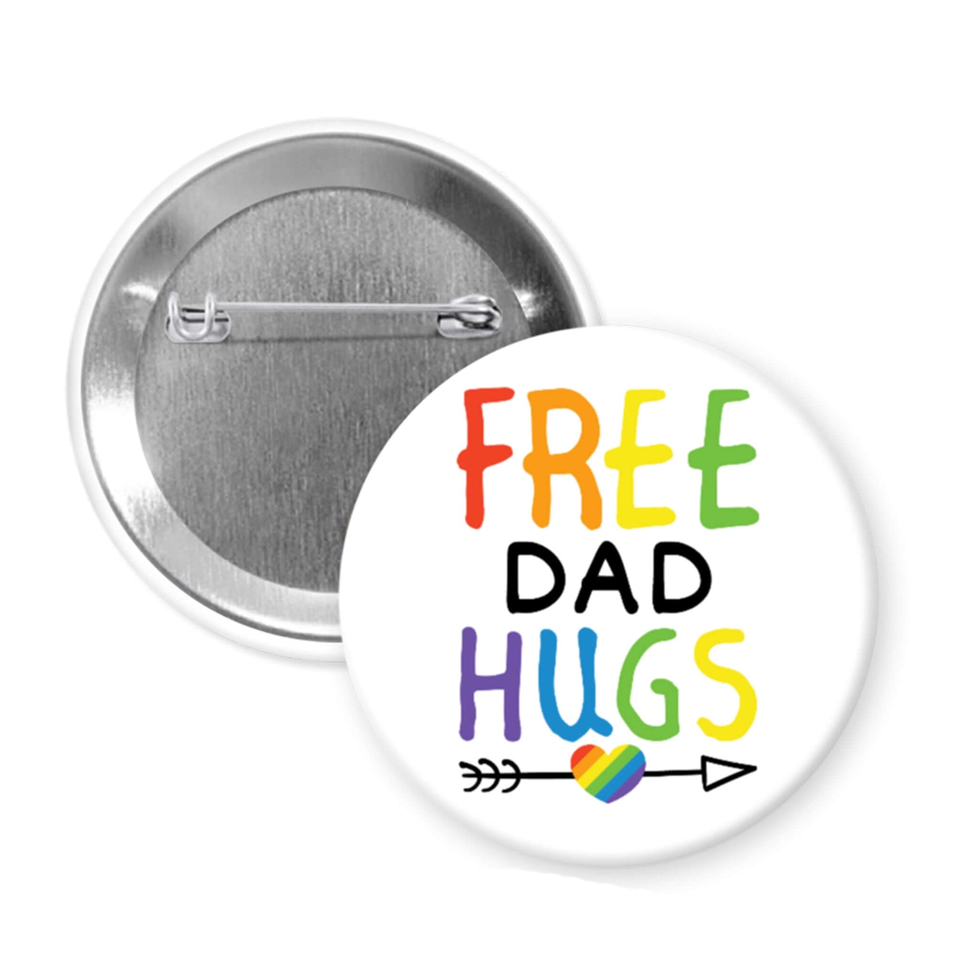 Free Dad hugs rainbow pride LGBTQA ally support pinback button.