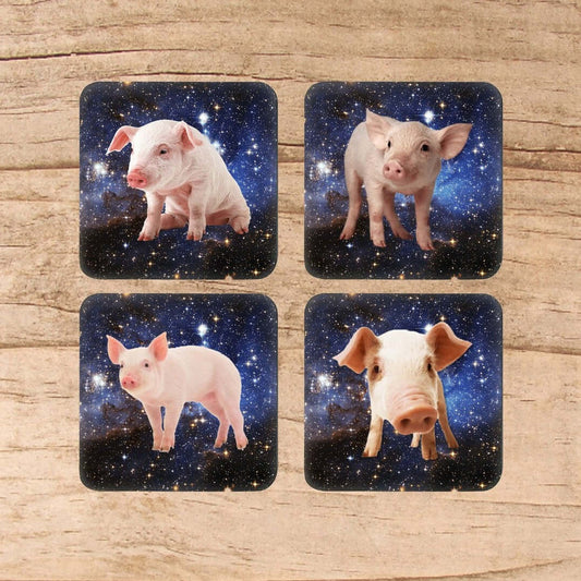 Pigs in space coasters. Coordinating set of 4 pigs