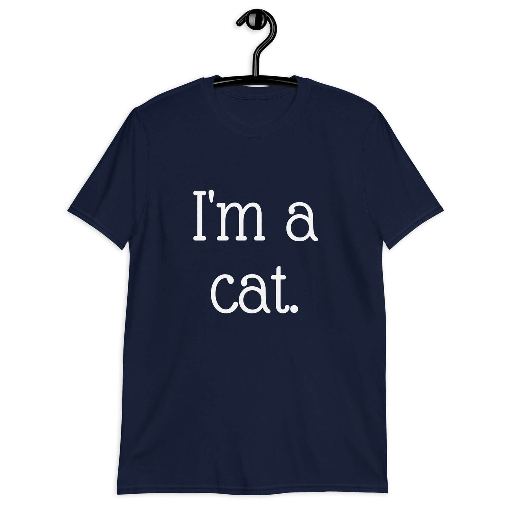 Navy blue t-shirt with the words I'm a cat printed on the front.