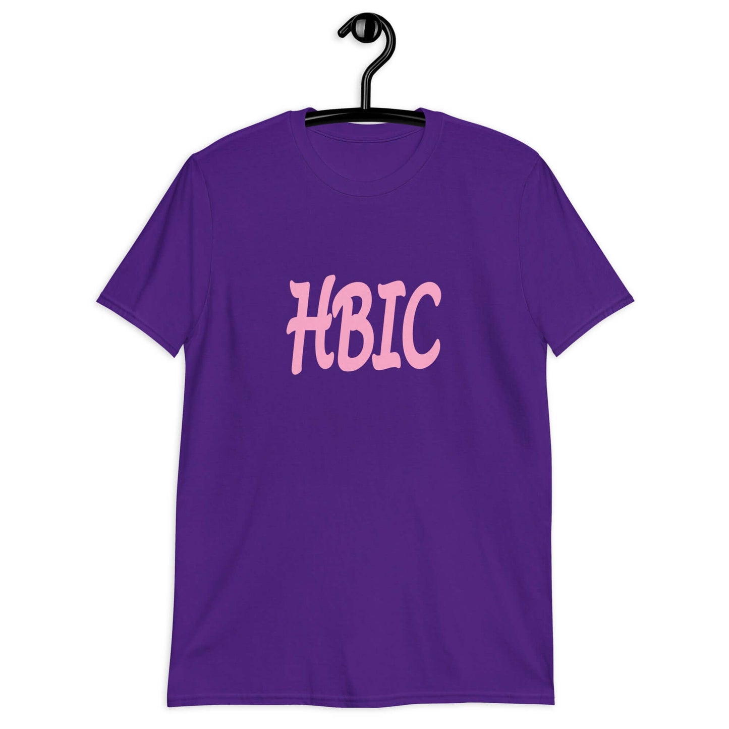 Purple t-shirt with the acronym HBIC printed on the front in pink text.