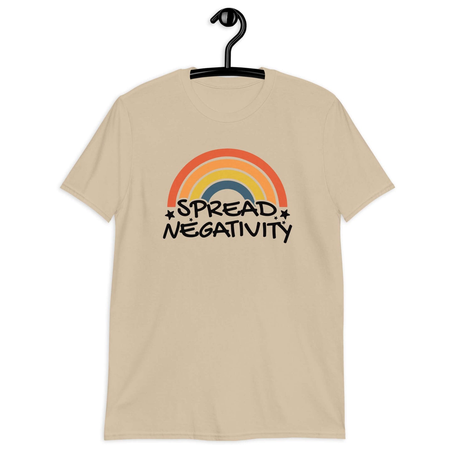 Sand t-shirt with a graphic of a rainbow and the words Spread negativity printed on the front.