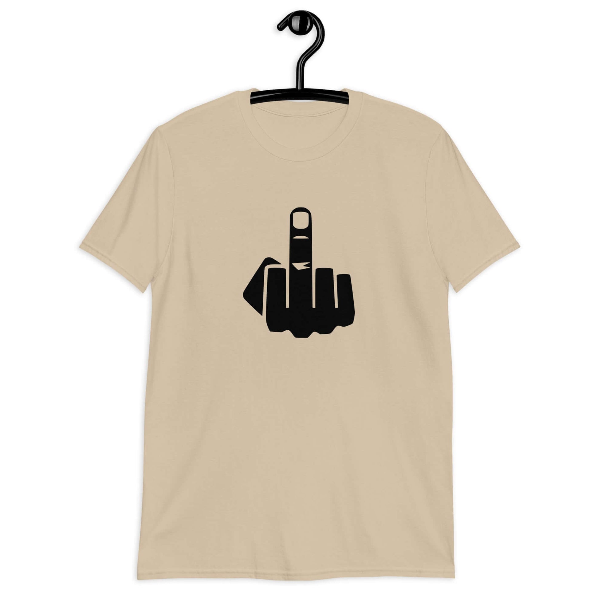 Sand t-shirt with an image of middle finger silhouette printed on the front.