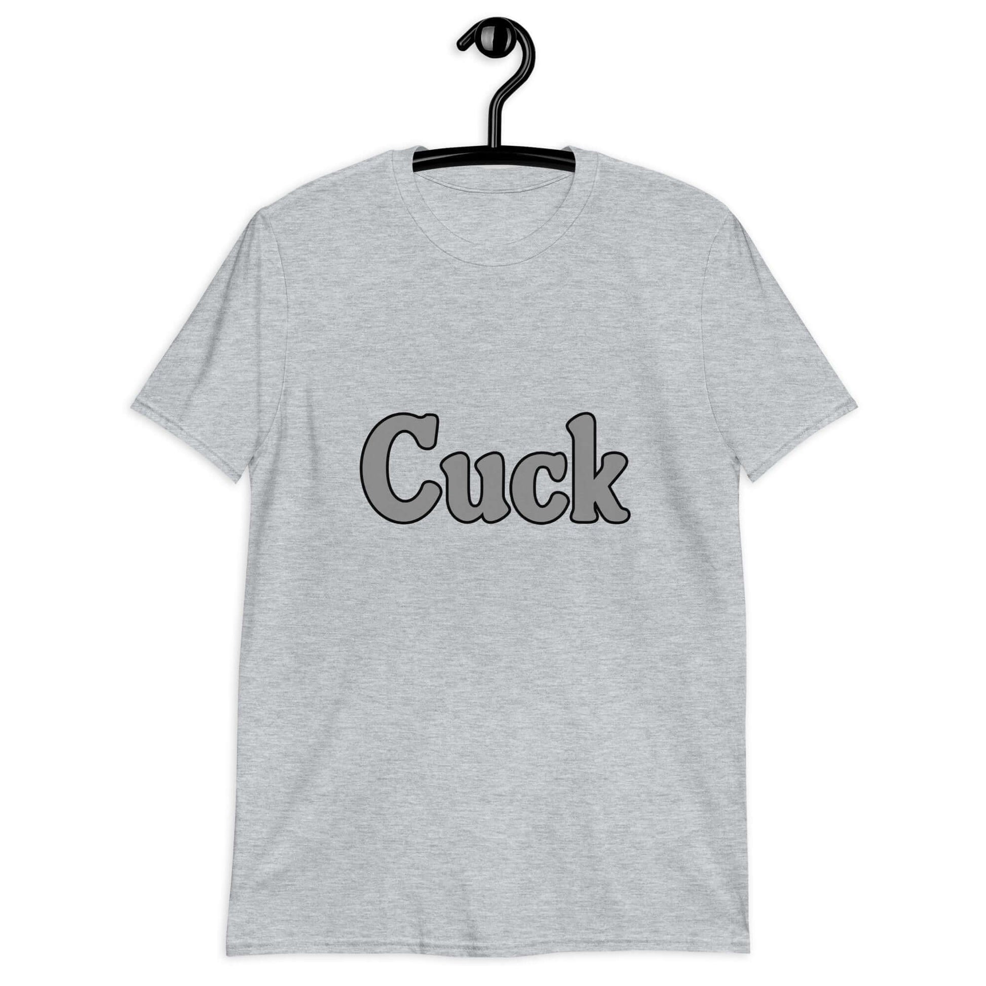 Light sport grey t-shirt with the word Cuck printed on the front in grey text.