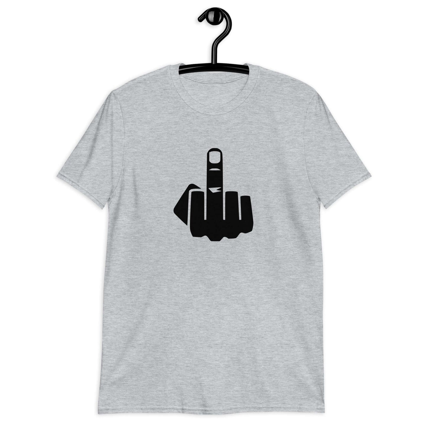 Sport grey t-shirt with an image of middle finger silhouette printed on the front.