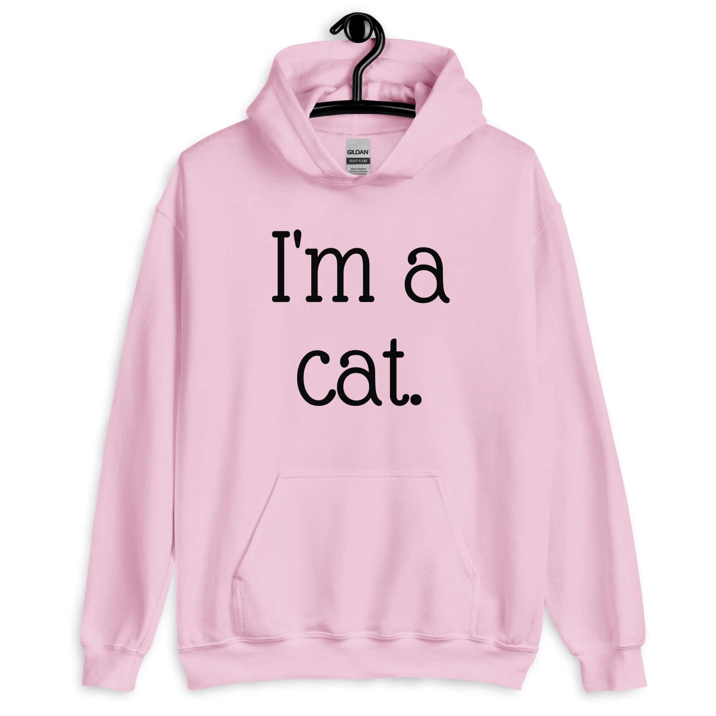 Light pink hoodie sweatshirt with the words I'm a cat printed on the front.