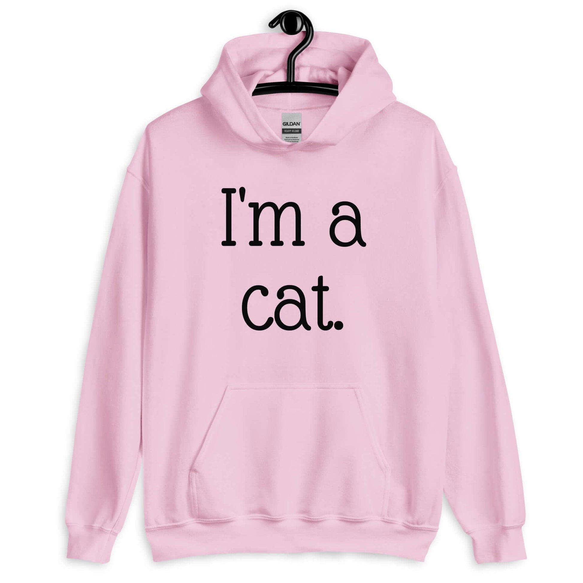 Light pink hoodie sweatshirt with the words I'm a cat printed on the front.