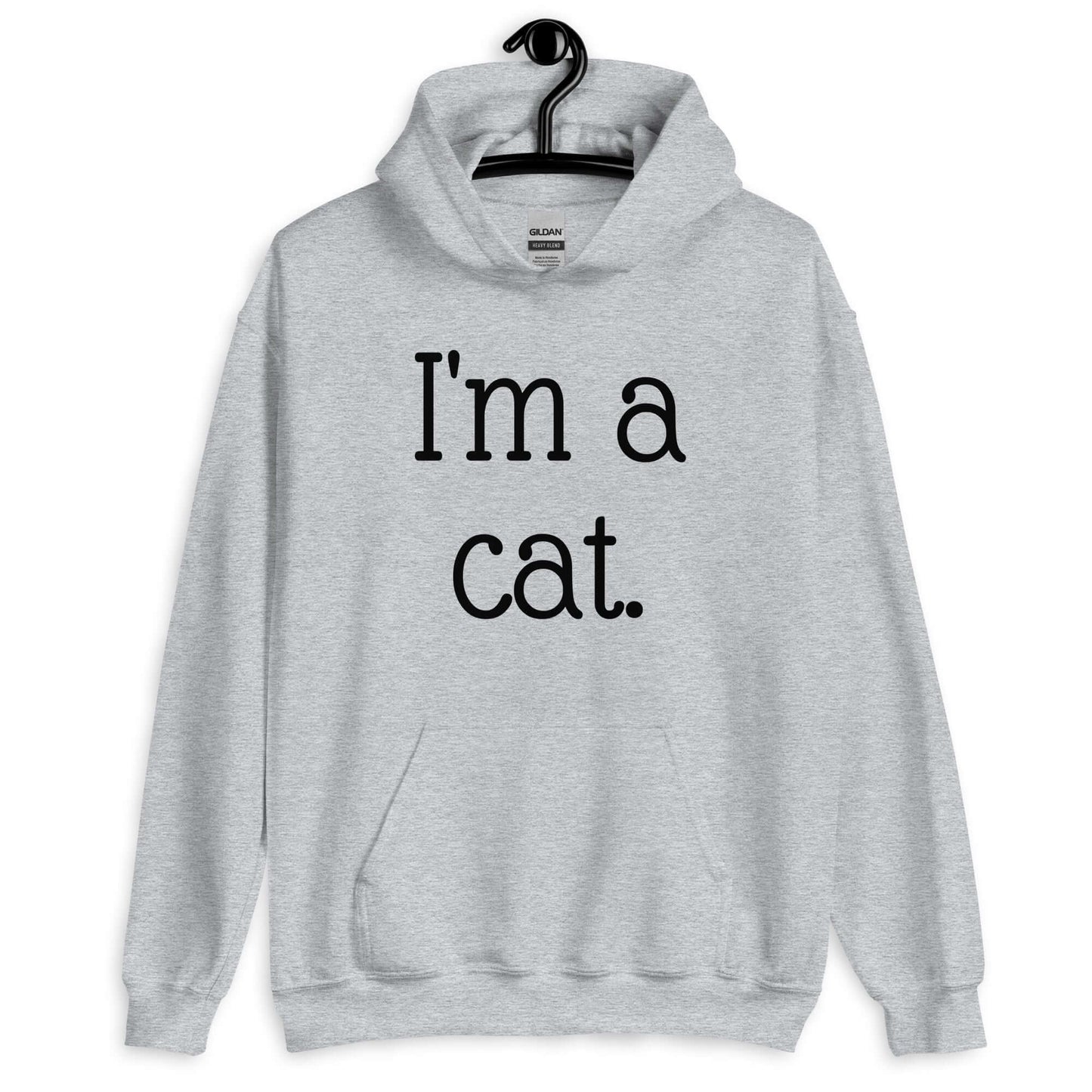 Sport grey hoodie sweatshirt with the words I'm a cat printed on the front.