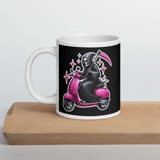 Grim Reaper on a scooter mug