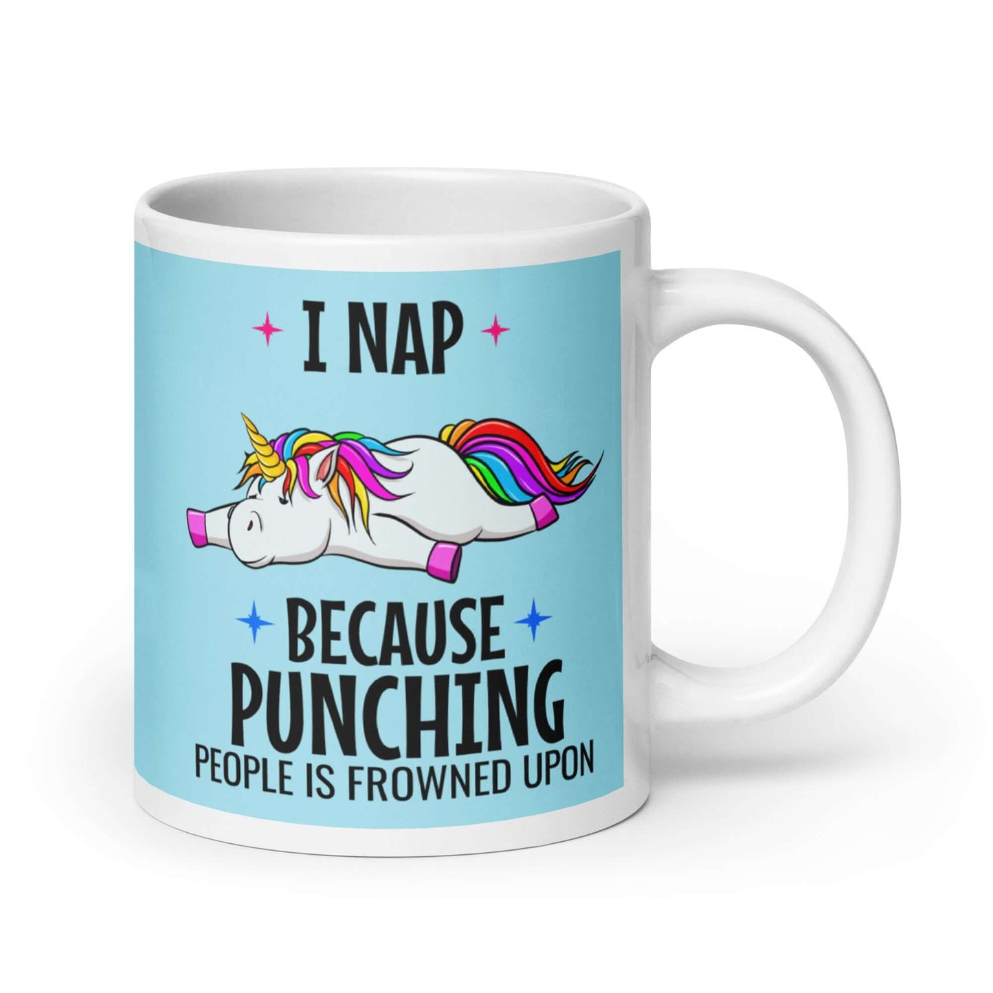 Funny unicorn napping mug.