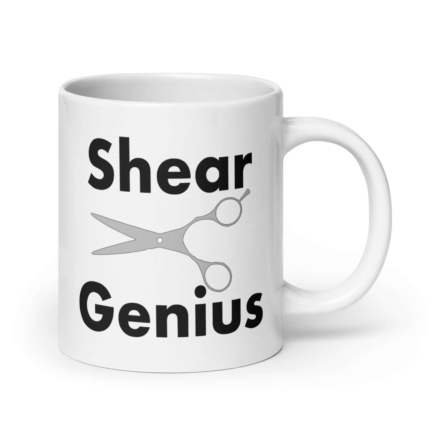 Shear genius hairstylist pun mug