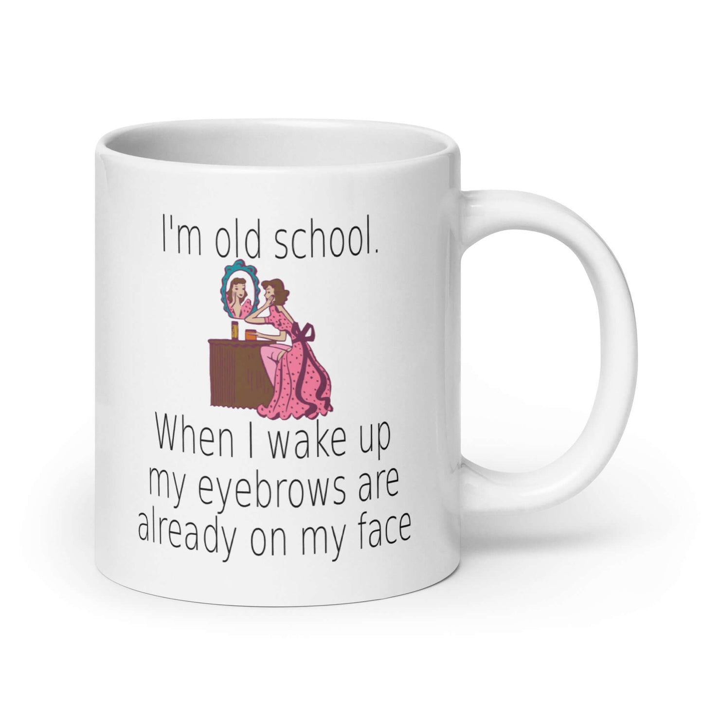 Funny old school eyebrow joke mug
