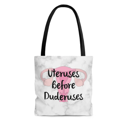 white tote bag with pink graphic 