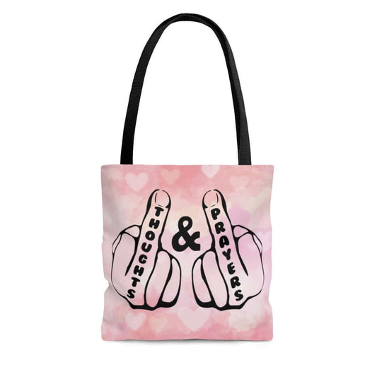 pink tote bag with middle fingers graphic