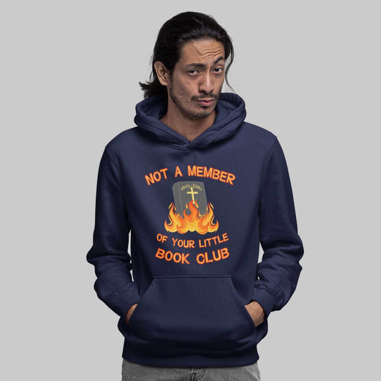 Burning bible religious humor book club hoodie hooded sweatshirt.