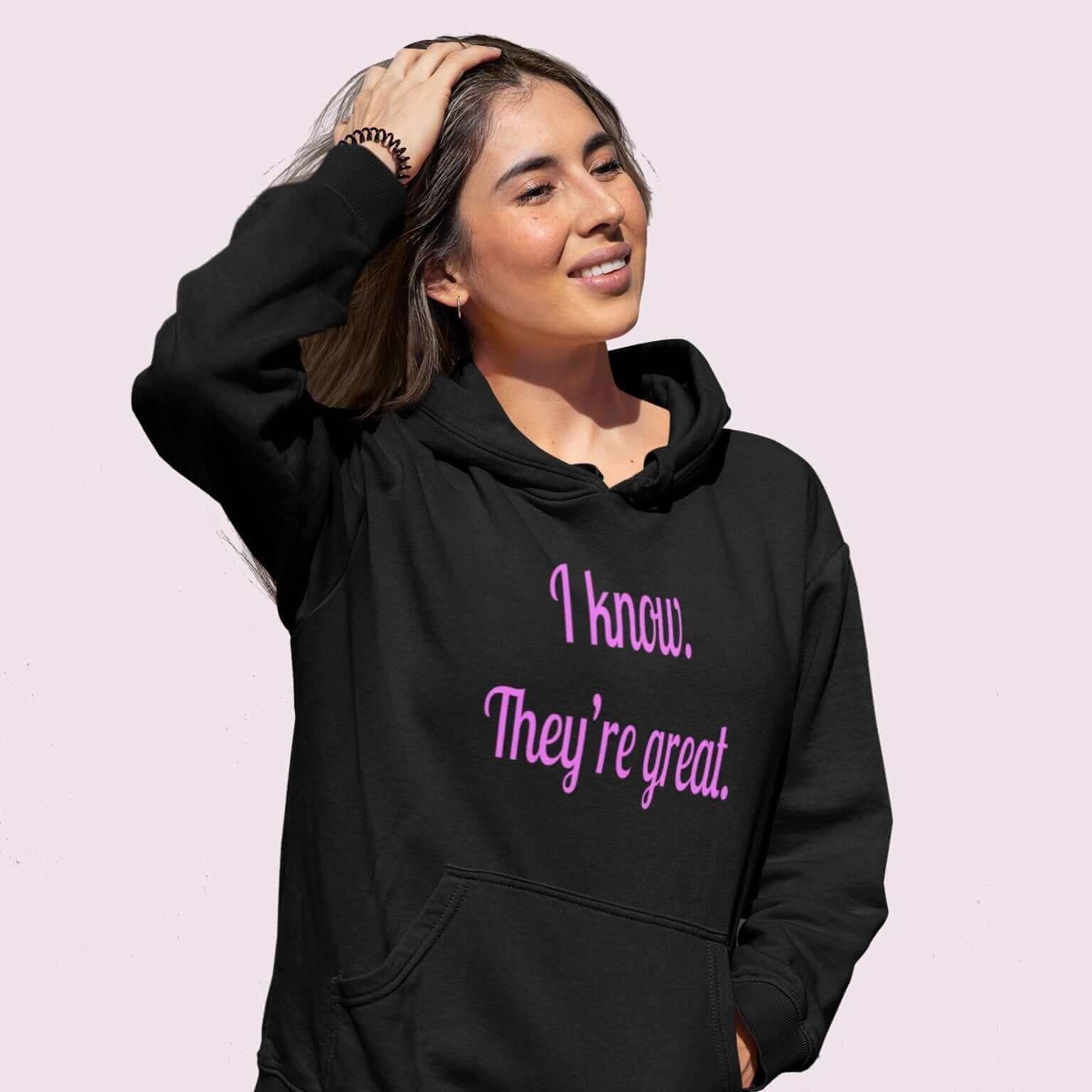 woman wearing hoodie with great boobs