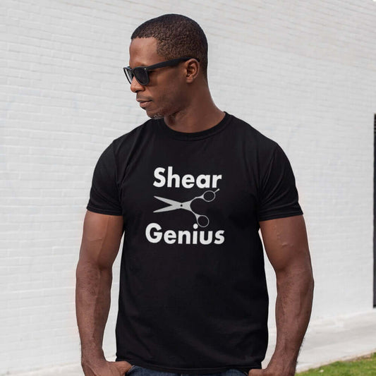 Funny shear genius hairstylist pun T-shirt
