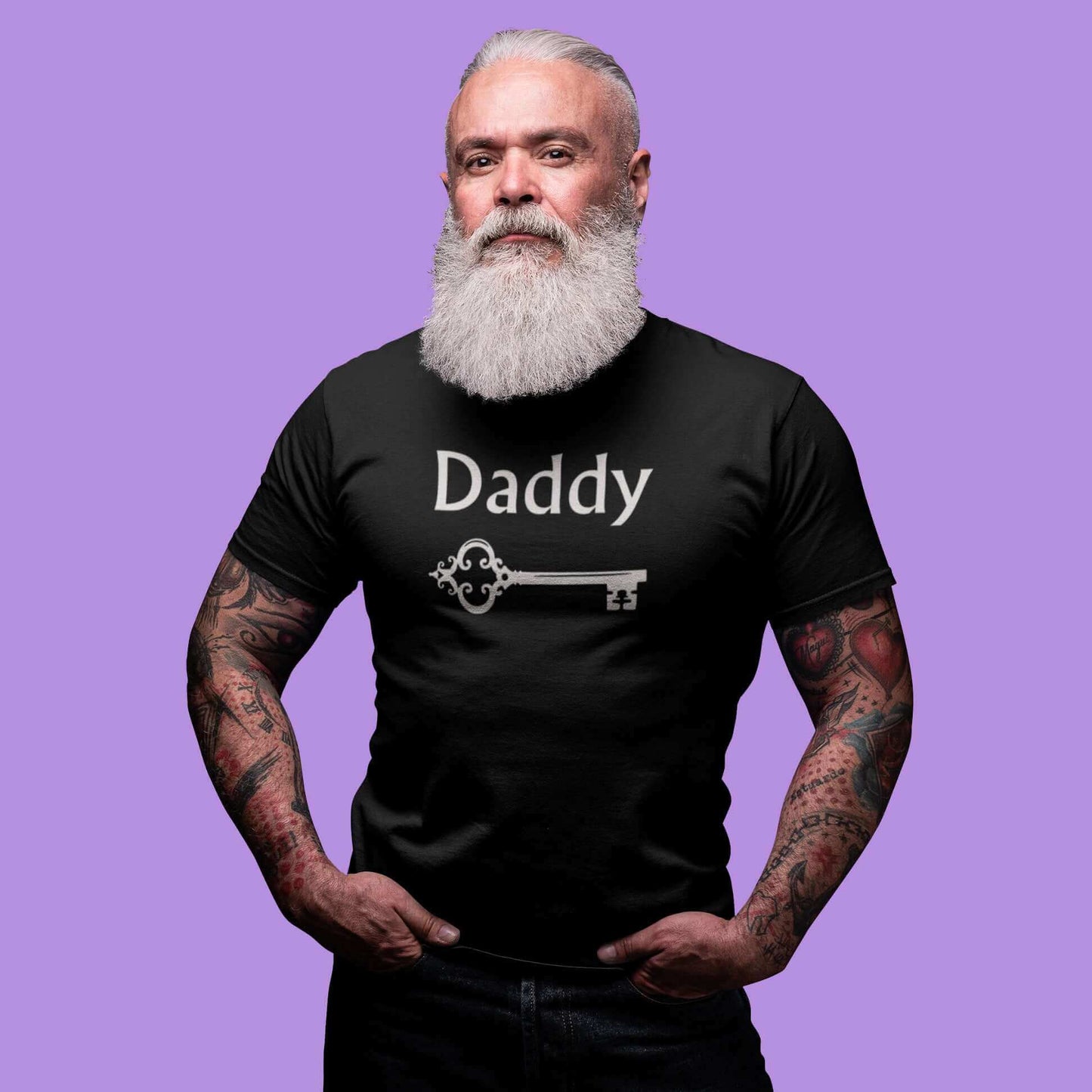 handsome man wearing daddy bdsm key tshirt