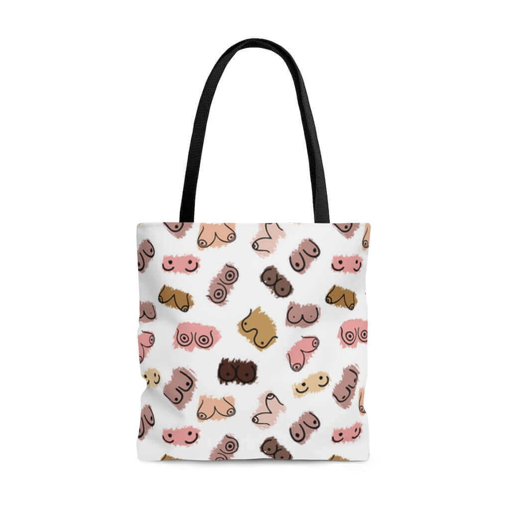 tote bag with breasts printed all over