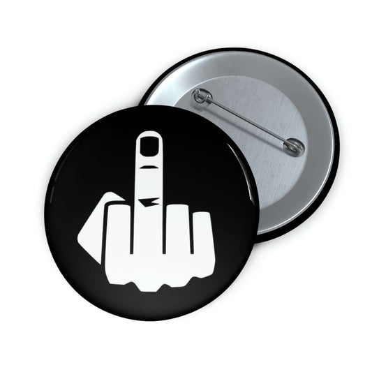 Pinback button with silhouette of middle finger.