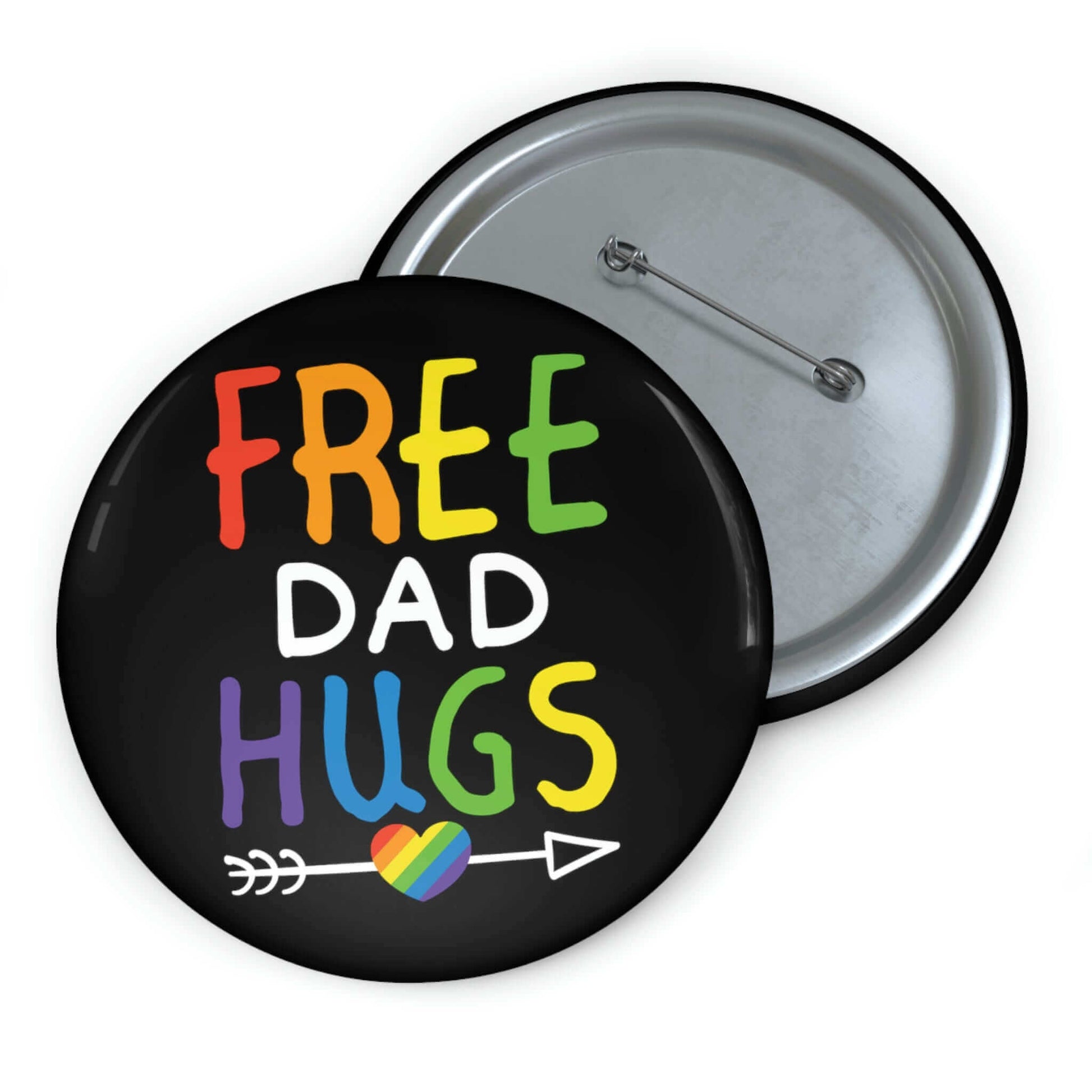 Free Dad hugs rainbow pride LGBTQA ally support pinback button.