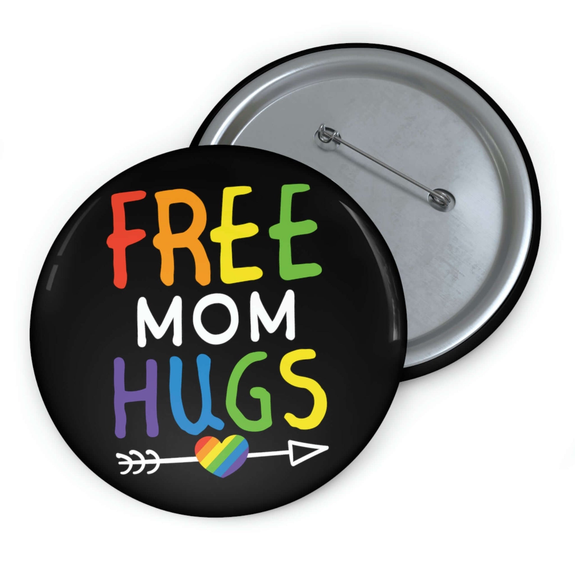 Free Mom hugs rainbow pride LGBTQA ally support pinback button.