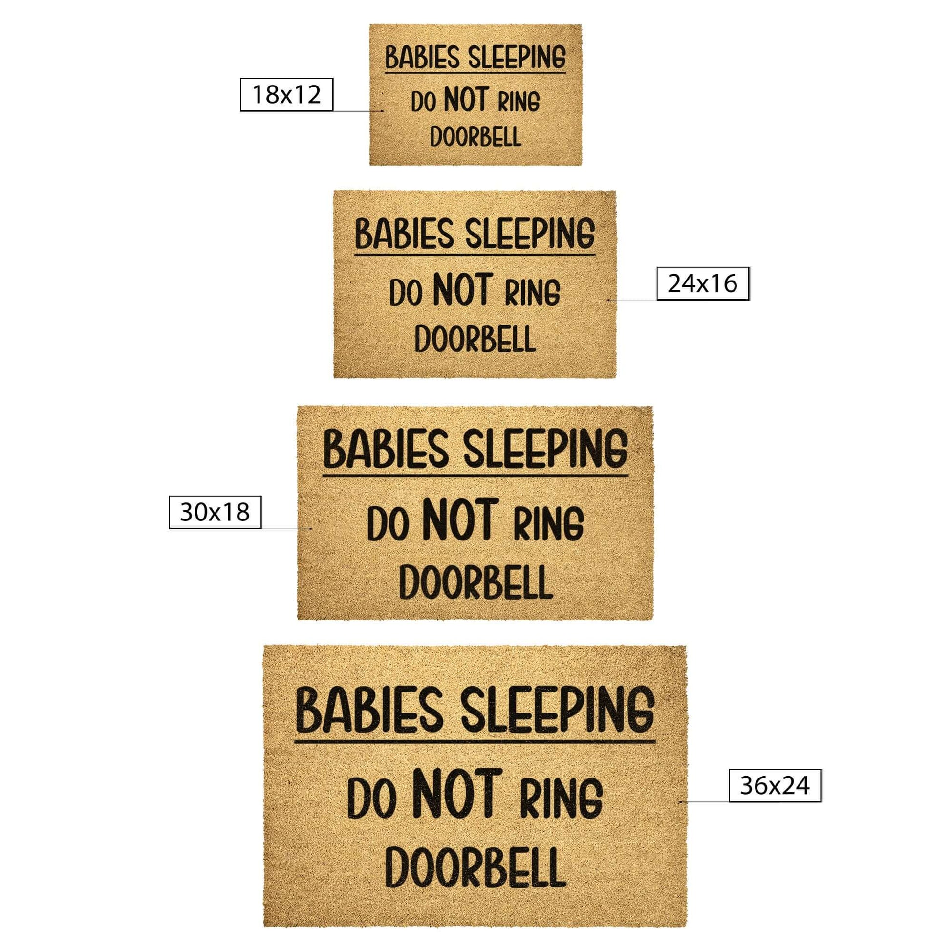 Infographic size example for Babies sleeping do NOT ring doorbell doormat.