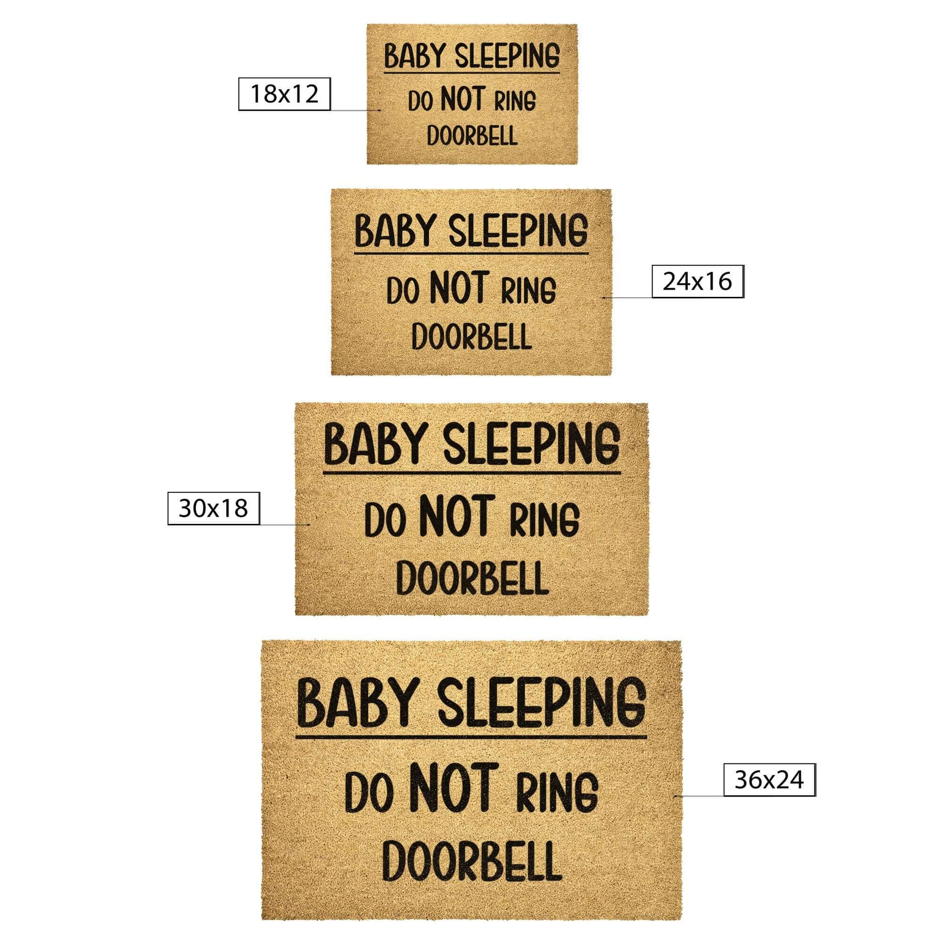 Infographic size example for Baby sleeping do NOT ring doorbell doormat.