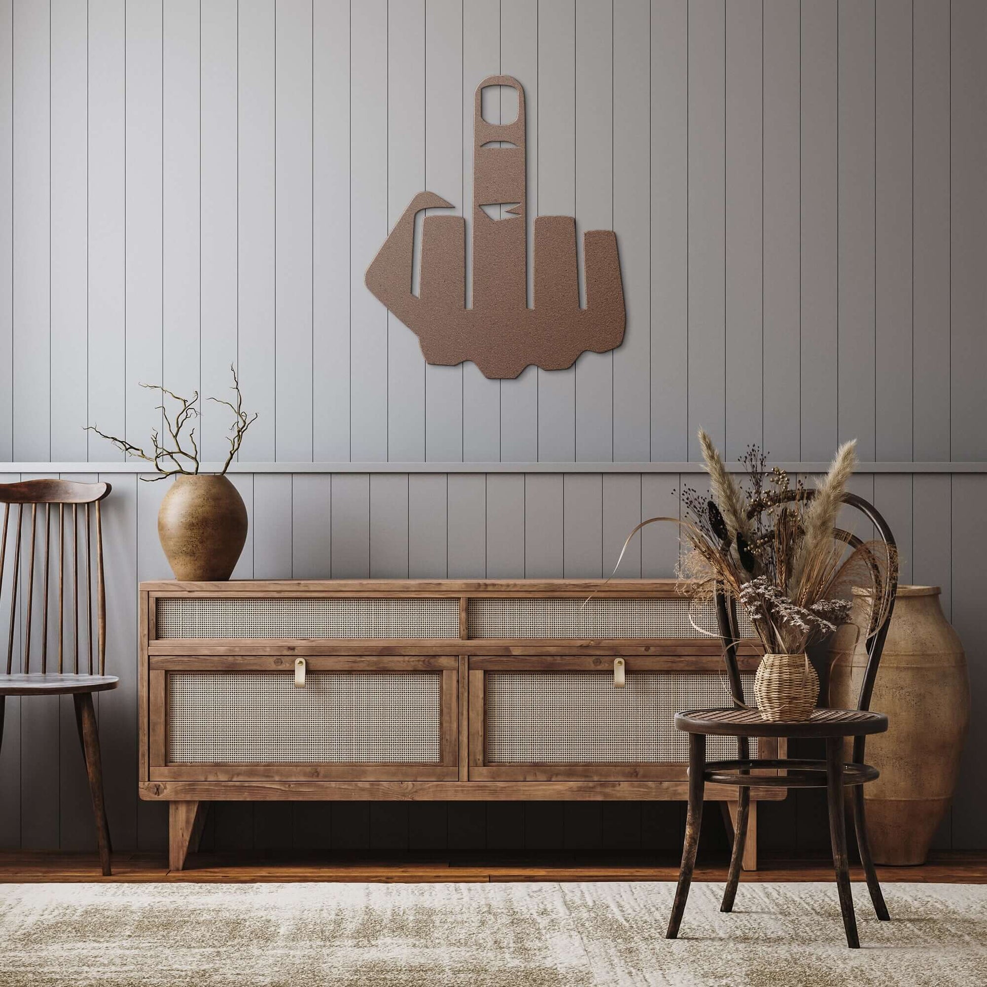 Middle finger flip the bird die-cut metal sign.