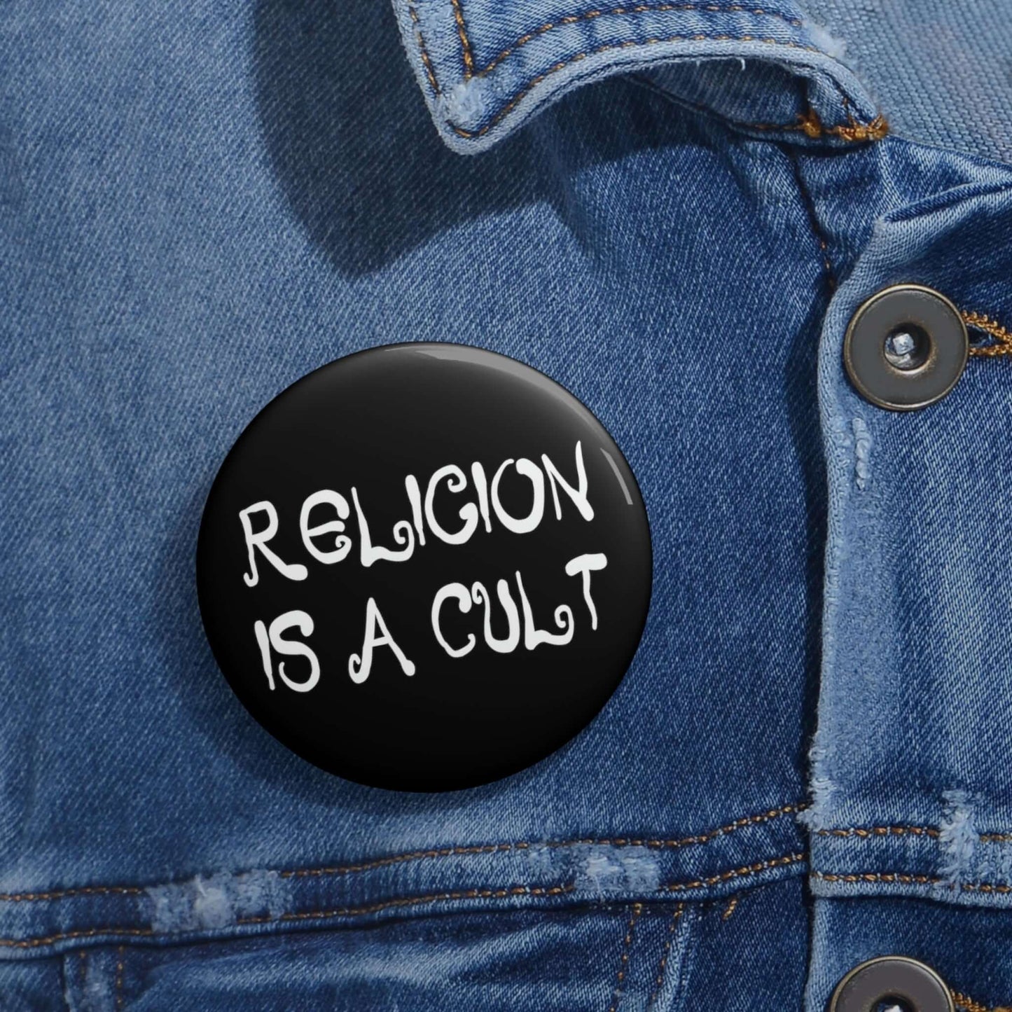 Religion is a cult pinback button