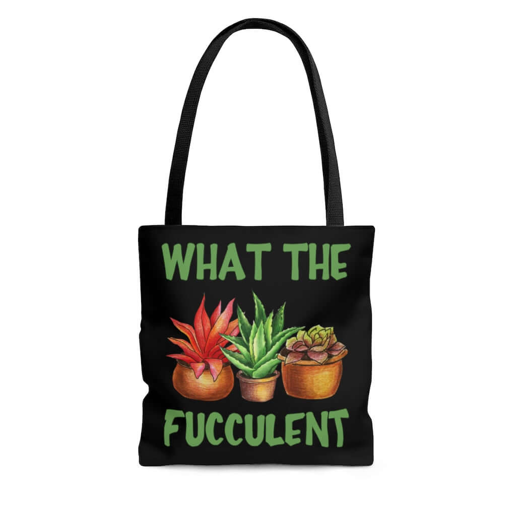 black tote bag with cactus succulents graphic