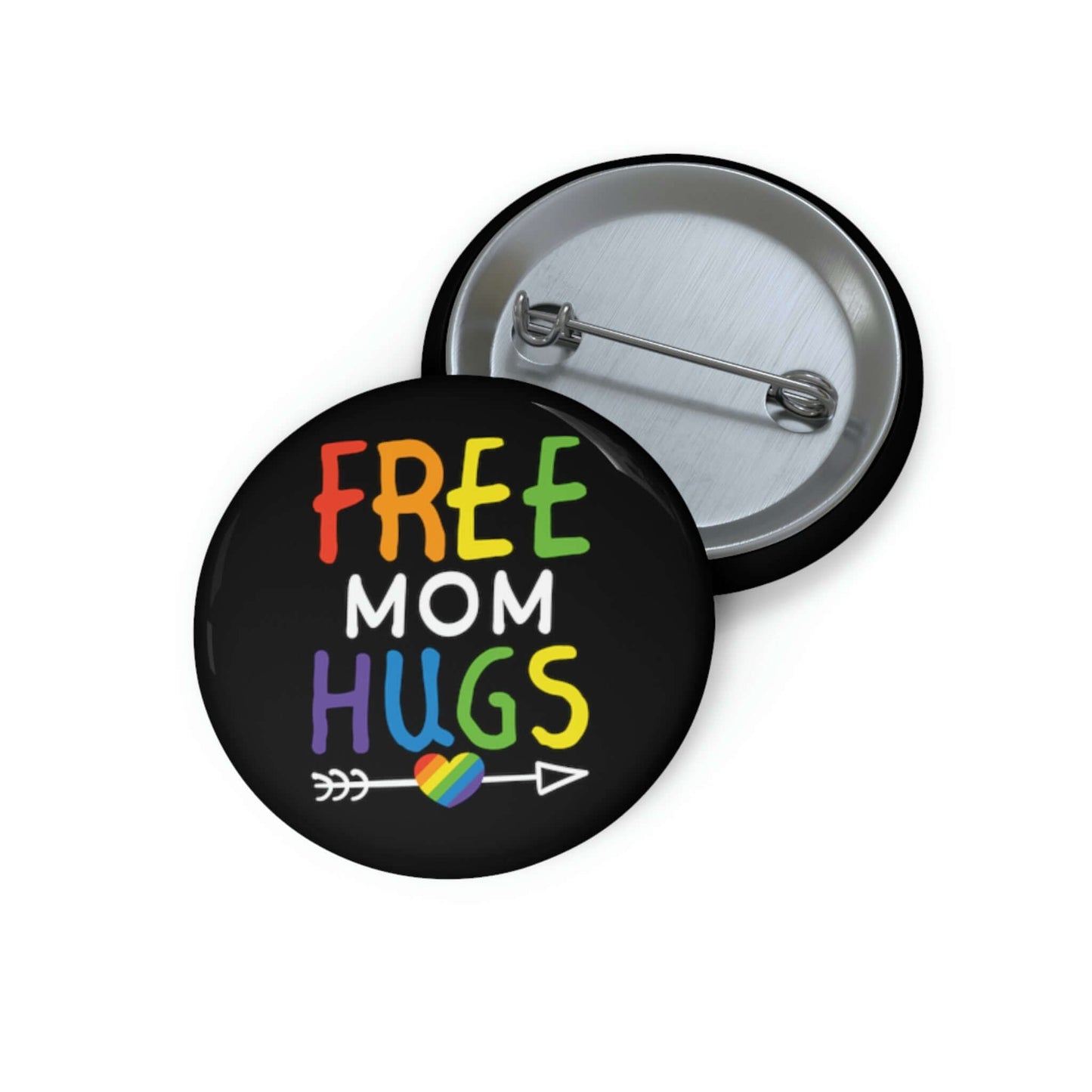 Free Mom hugs rainbow pride LGBTQA ally support pinback button.