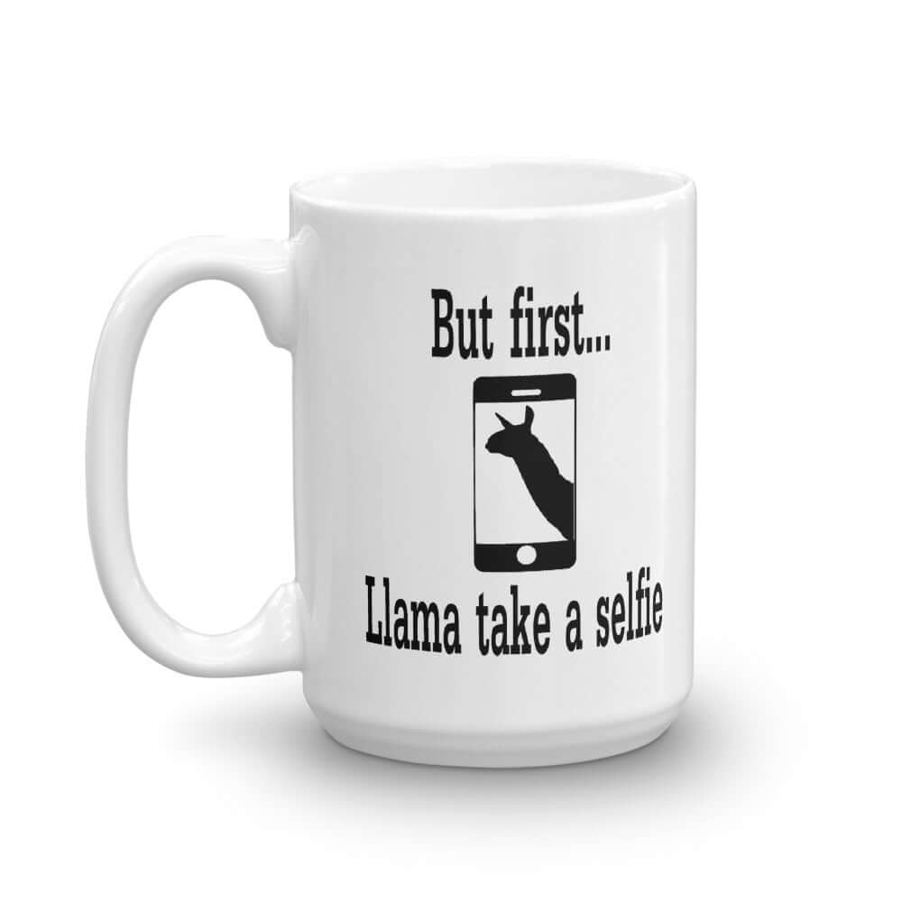 Funny selfie llama pun mug
